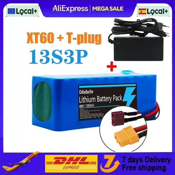 Litiumjonbatteripaket, 100Ah kapacitet, 48V spänning, XT60-T-laddare