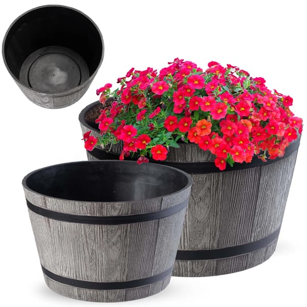Blomkruka, fatformad, frostbeständig design,Medium, Mörkgrå