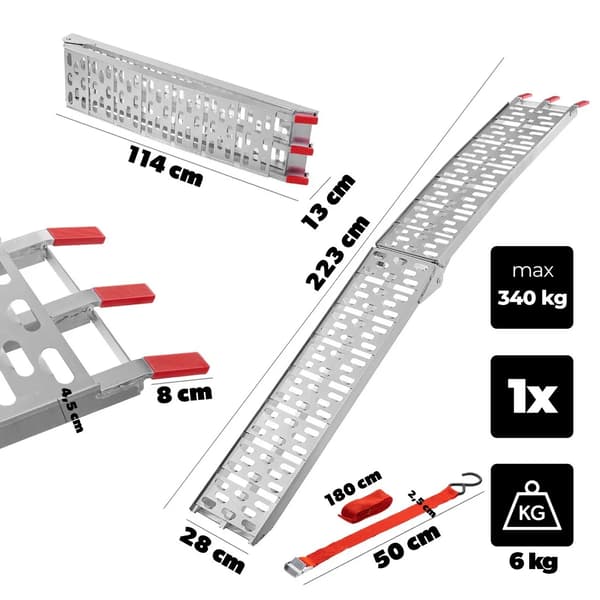 Motorcykelramp, Aluminiumkonstruktion, Fällbar Design,Silver