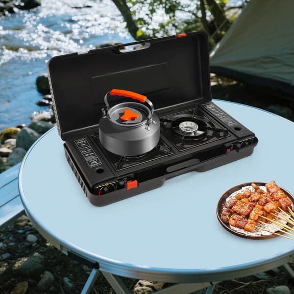 Campingkök, Dubbelbrännare, Bärbar Design,svart