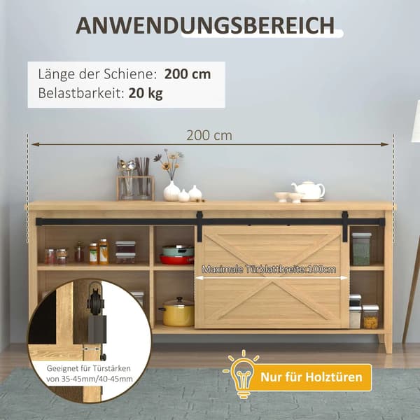 Skydedørs tilbehør, pladsbesparende design, holdbart kulstofstål,sort, 2m