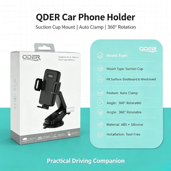 Telefonholder, 360-graders rotation, anti-rystedesign,sort