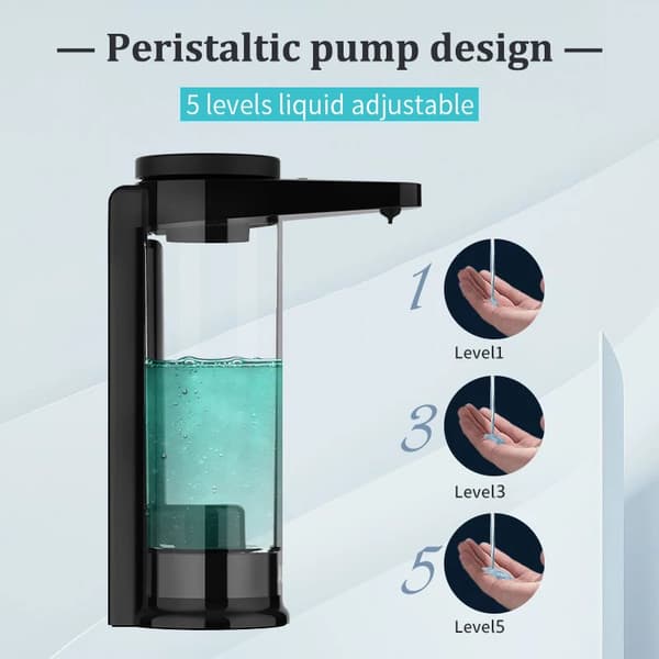 Flydende sæbedispenser, USB-genopladelig, justerbar dosering,Ja, Væske-sort