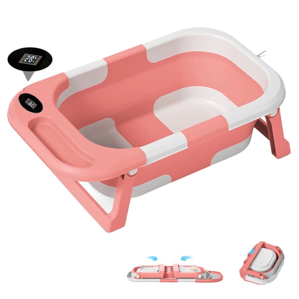 Babybadekar, Indbygget Termometer, Bærbart Design,Pink