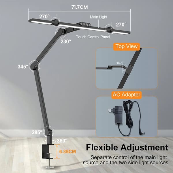 LED Skrivebordslampe, Justerbar Klemme, Flere Lysindstillinger,Skrivebordslampe