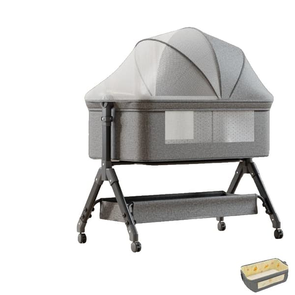 Babykurv, Foldbart Design, Justerbar Højde,X3-GRÅ