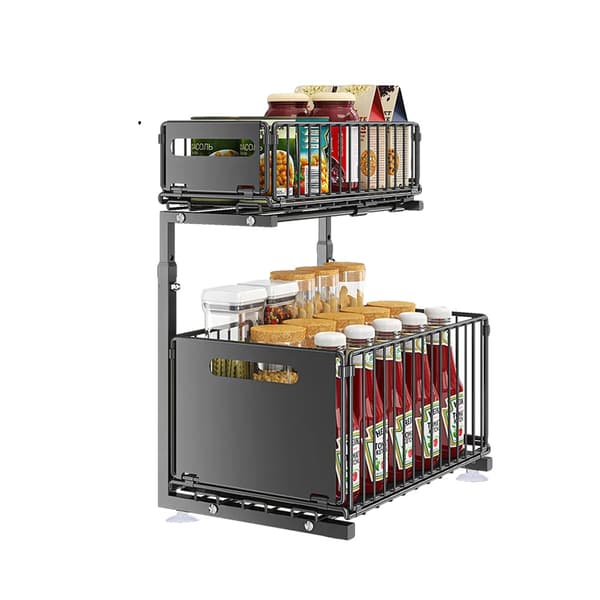 Utrækkelig Organizer, Justerbar Højde, Dobbelt Lag Design,sort, 2-lags