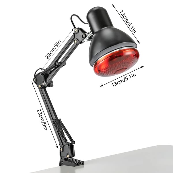 Infraröd Terapi Lampa, 360° Justerbart Huvud, Fällbar Design,Svart