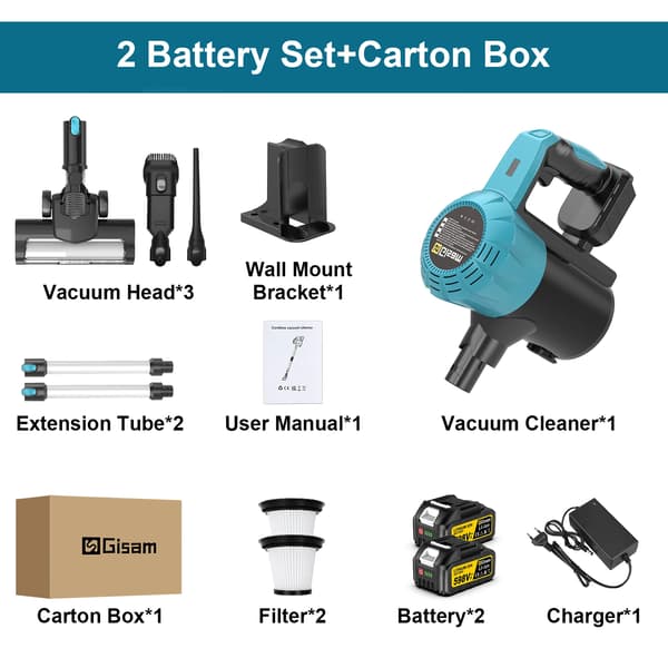 Dammsugare, Borstlös Motor, Justerbar Sugkraft,2 Batteri
