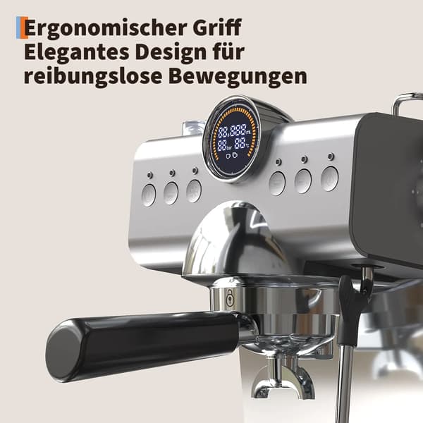 Espresso Kaffemaskine, 1450W Effekt, Mælkeskummer,Sølv, EU