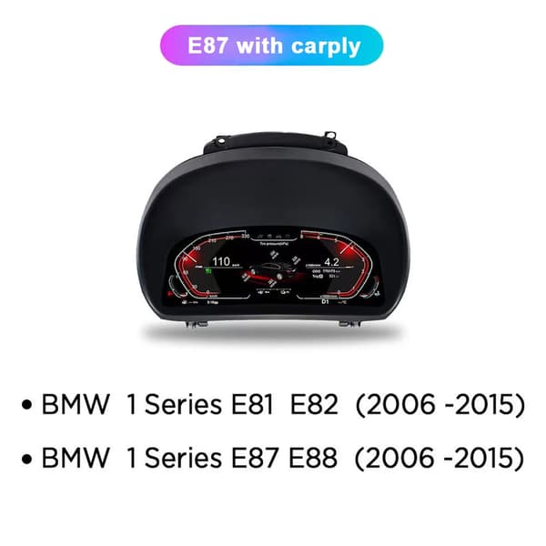 Dashboard Speedometer Digital Cluster, LED Display, Kompatibilitet med BMW 1 Serie E81 E82 E87 E88 2006 -2015,med carplay