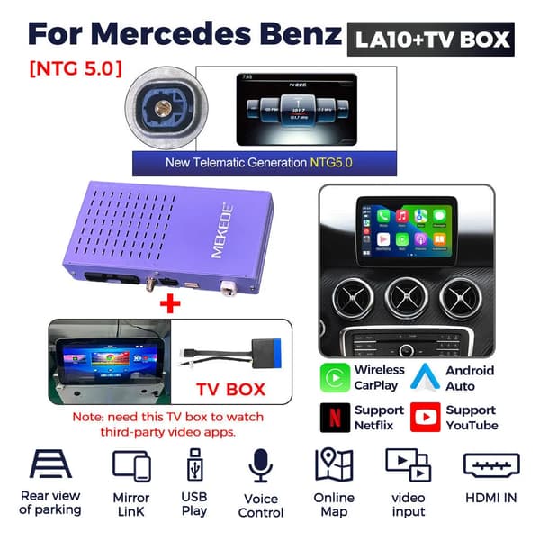 Bil Smart Video Box, Trådløs CarPlay, Android Auto Support,LA10-TVBOX NTG5.0
