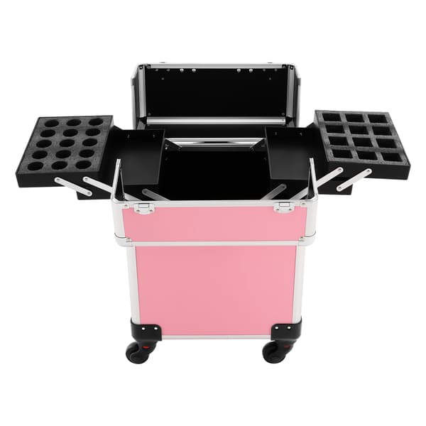Makeup Train Case, Rullende Design, Rigelig Opbevaringsplads,Pink