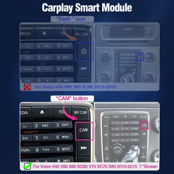 CarPlay Dekoder, Trådløs Forbindelse, Problemfri OEM Integration,V40 V60 S60 XC60 V70 XC70 S80 "CAM" 2010-2015