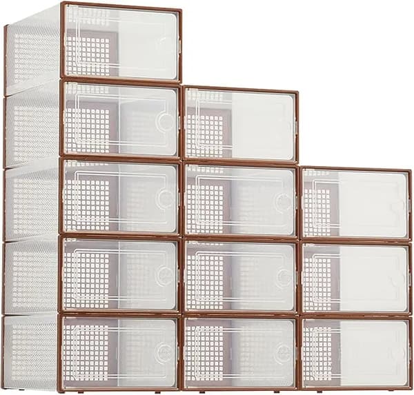 Skoboxar, Hållbar Plast, Stapelbar Design,brun