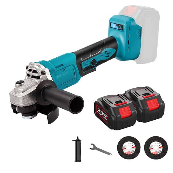 Vinkelslip, sladdlös design, borstlös motor, 2 batterier (blå)
