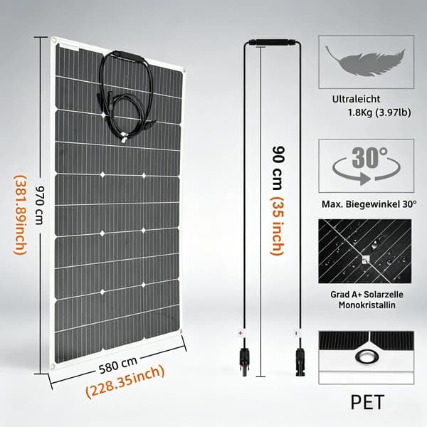 Solpanel, Flexibel, Hög Effektivitet,1PCS   100W