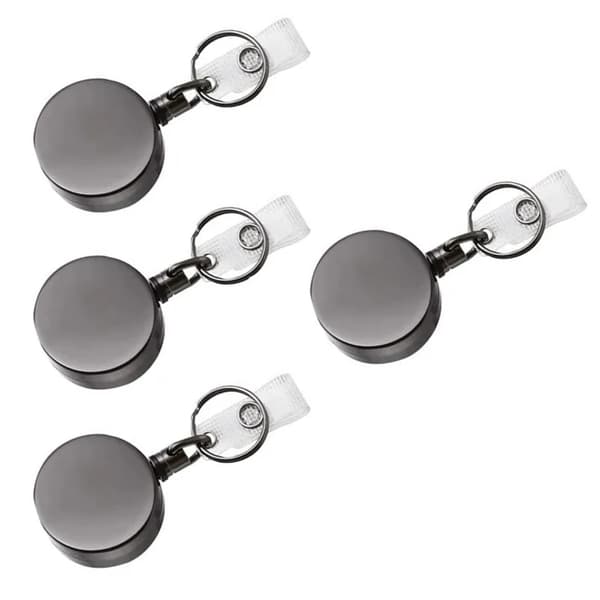 Badge Reel, Holdbart ABS Materiale, Udtrækkelig Snor,4stk Sort