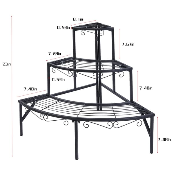Plantehylde, 3-lags design, robust metal konstruktion,sort