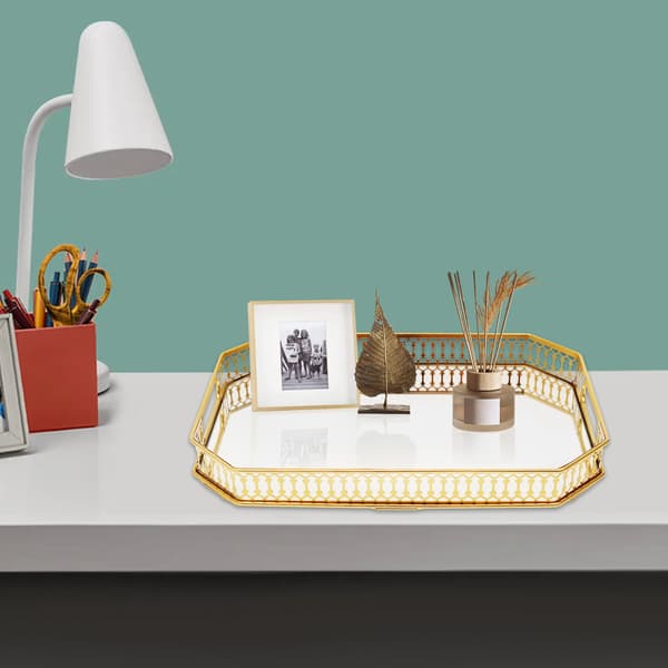 Serveringsbricka, Guld Modern Design, Hållbar Järn och Glas,Guld