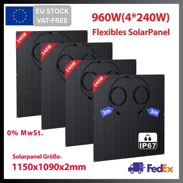 Flexibelt solpanelset, hög effektivitet, hållbar konstruktion,240W * 4