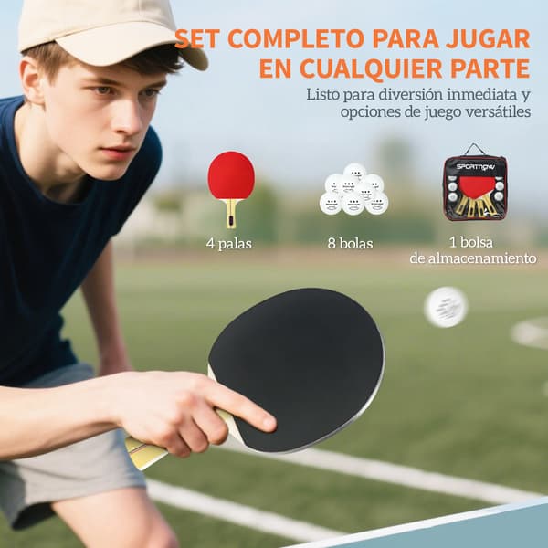 Ping Pong-racketar, Bärbart bordtennisset, innehåller 4 racketar och 8 bollar, Röd