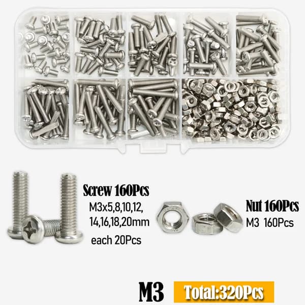Hex Hoved Skruer Sæt, 304 Rustfrit Stål, Phillips Drive Stil,M3 (320Pcs)
