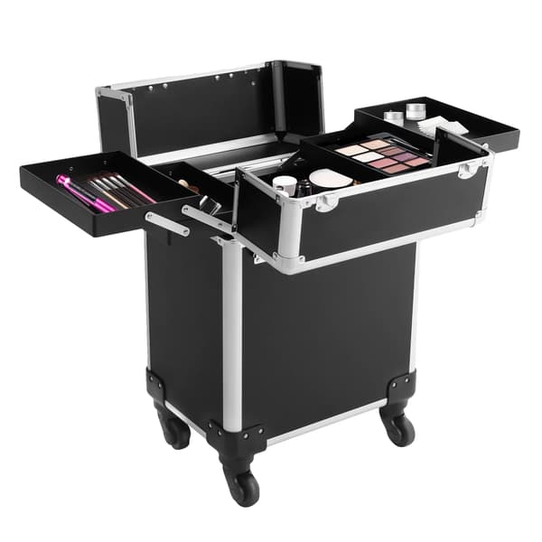 Makeup Rejsetaske, Rullendes Design, Rummelig Opbevaring,sort