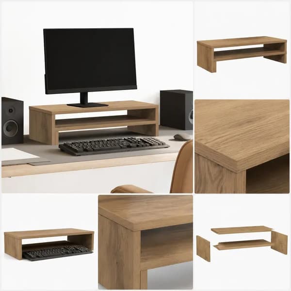 Monitorställ, Justerbar Höjd, Trä Skrivbordsorganisatör,Brun