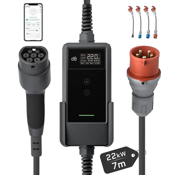 EV-lader, 22kW effekt, fleksible strømindstillinger,7m Rejse Sæt