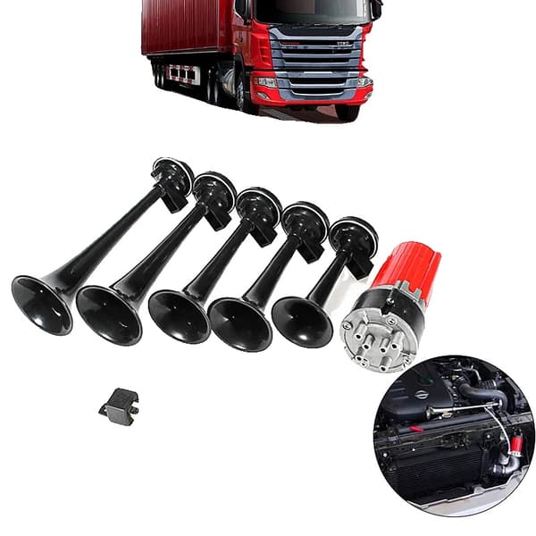 Lufthorn, 12V, 125 dB, ABS Plast, 5 Trompet Sæt, Spiller Dixie Melodi