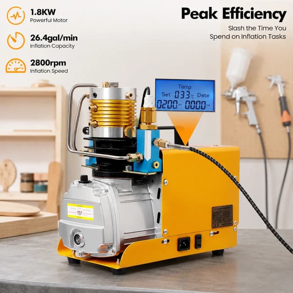Højtryksluftkompressor, 1,8KW, 220V, 100L/min, 30MPA, Bærbart design