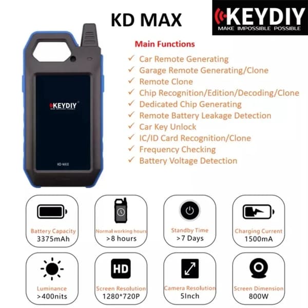 Nyckelprogrammerare, Bluetooth- och Wi-Fi-anslutning, 5,0 tum LCD-skärm,KD MAX Full set