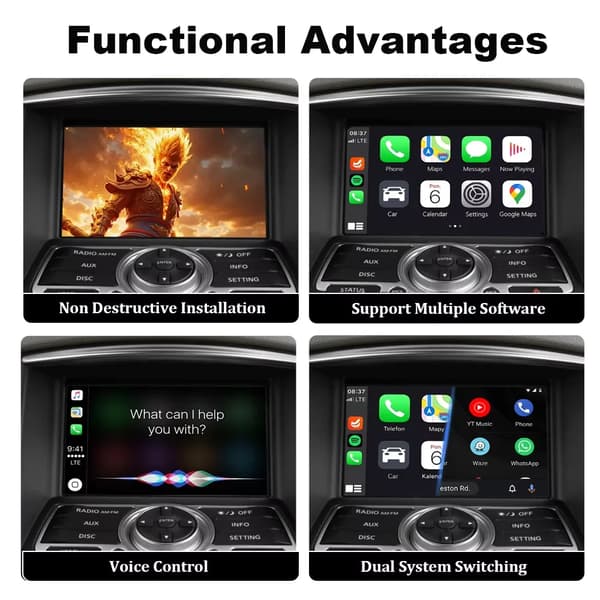 CarPlay og Android Auto Interface, Trådløs og Kablet Forbindelse, Problemfri Integration,HD Skærm