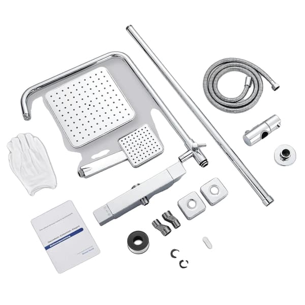 Duschset, Termostatisk Kontroll, Regnduschhuvud,silverfärgad, G1/2
