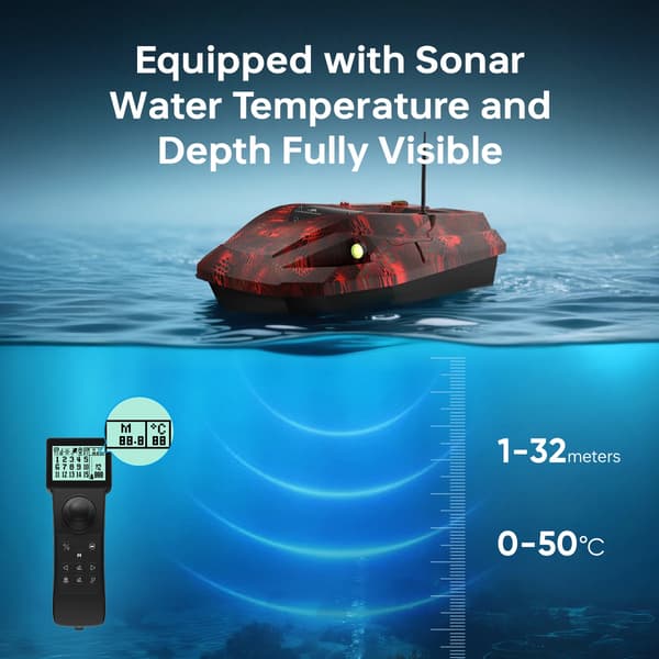 Bait Boat, GPS Positionering, Dobbelt Batterisystem,D50E Sort Rød
