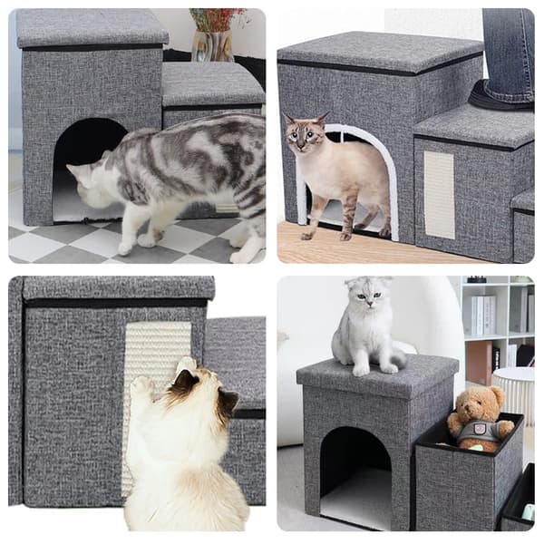 Kæledyrstrapper, Foldbart Design, Skridsikker Bund,GRÅ