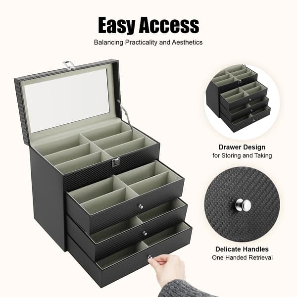 Brille Display Case, 4-lags Organizer, Rummer 24 Tilbehør,sort