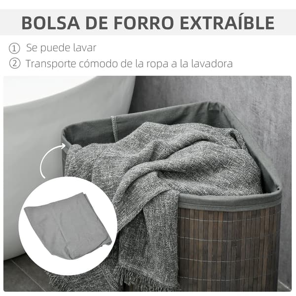 Bambu Tvättkorg, 55L Kapacitet, 38 x 38 x 57 cm Mått, Polyester/Bomullsfoder, Ventilationshål, Mångsidig Förvaring