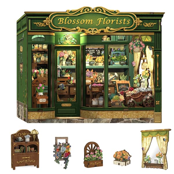 Miniature Dukkehus Sæt, Træsamlemodel, LED Lysfunktion,CWGB403
