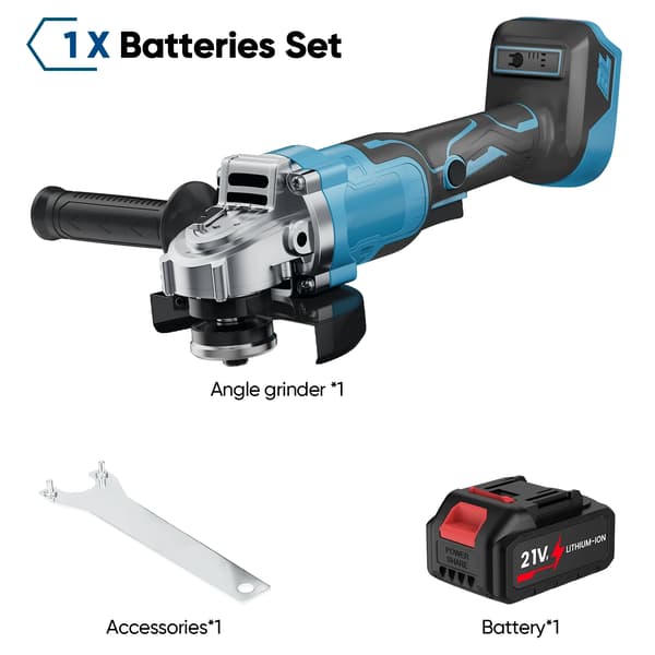 Vinkelslip, Borstlös Motor, 3-Hastighetskontroll,1 Batteri