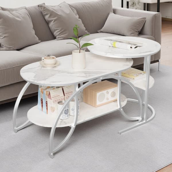 Kaffebord Set, Dubbel-Lager Förvaring, Nestande Design,Vit