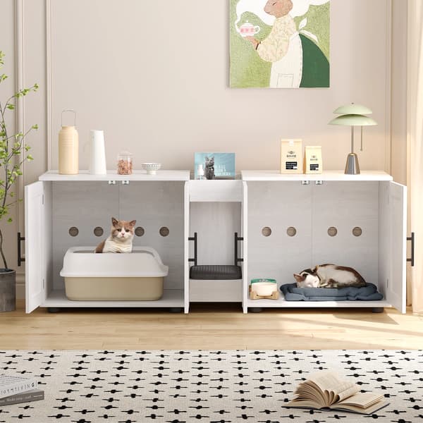 Kattlåda Skåp, Dubbelrum Design, Lätt Montering,VIT