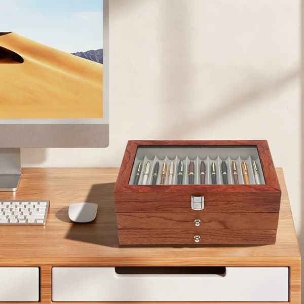 Pen Organizer, 3-lags Opbevaring, Beskyttelse mod Ridser,Log Farve