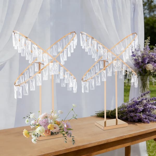 Bröllopsblomsterställ, X-formad design, hållbar järn och akryl,Guld