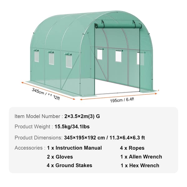 Walk-In Drivhus, Robust Galvaniseret Ramme, Rummelig 9,6x6,4 ft Design,12x7x7 ft grøn