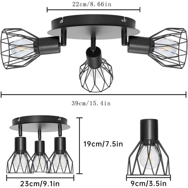 Loftlampe, Industriel Stil, Justerbart Spotlys,sort, Ingen pære