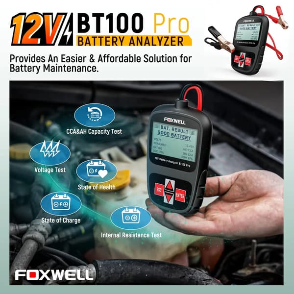 Bilbatteritesteren, Batterihelseanalysator, Flersproget Support,BT100