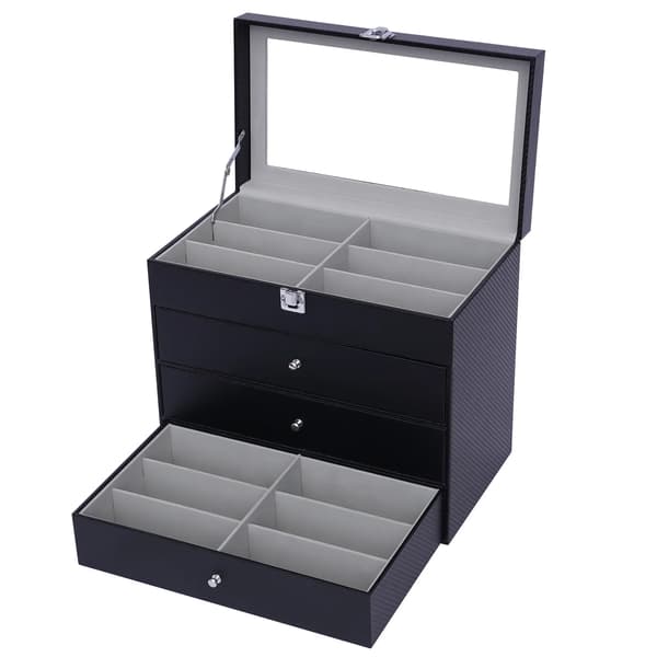 Brille Display Case, 4-lags Organizer, Rummer 24 Tilbehør,sort