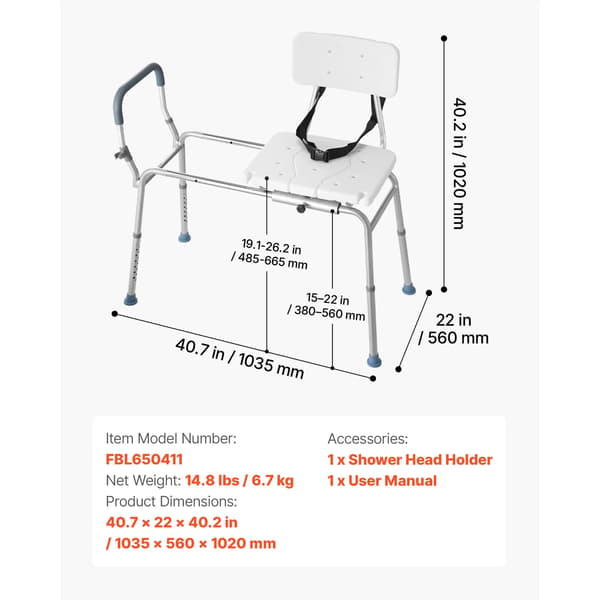 Duschstol, Höjdjusterbar, Glidande Design,400 lbs